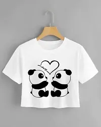 TUSI Round Neck Cotton Half Sleeve Printed Regular T-Shirt for Women/Girls (Medium, White Teddy)-thumb1