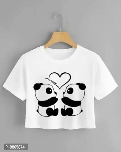 TUSI Round Neck Cotton Half Sleeve Printed Regular T-Shirt for Women/Girls (Medium, White Teddy)-thumb2