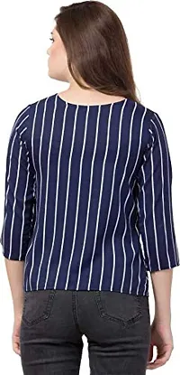 TUSI Fashion Women's Regular Fit Printed Crepe Round Neck 3/4 Sleeves Casual Tops Blue RED LINE (Medium, Blue 1)-thumb4