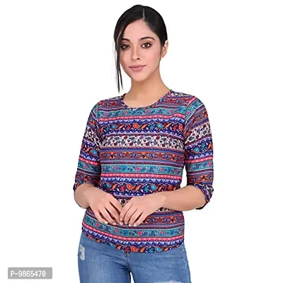 TUSI Fashion Women's Regular Fit Printed Crepe Round Neck 3/4 Sleeves Casual Tops (X-Large, Multi Colour)