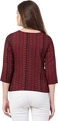 TUSI Fashion Women's Regular Fit Printed Crepe Round Neck 3/4 Sleeves Casual Tops Maroon-thumb2