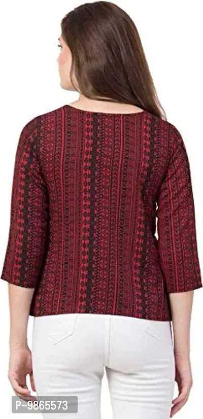 TUSI Fashion Women's Regular Fit Printed Crepe Round Neck 3/4 Sleeves Casual Tops Maroon-thumb3