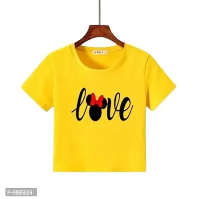 TUSI Round Neck Cotton Half Sleeve Printed Regular T-Shirt for Women/Girls (Medium, Yellow 2)