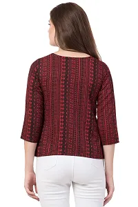 TUSI Fashion Women's Regular Fit Printed Crepe Round Neck 3/4 Sleeves Casual Tops (Large, Maroon)-thumb4