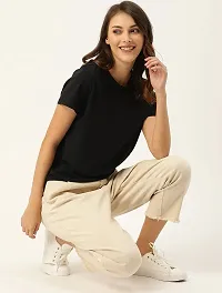 Women's 100% Cotton Plain Regular Fit Round Neck Half Sleeve Black Tshirt-thumb2