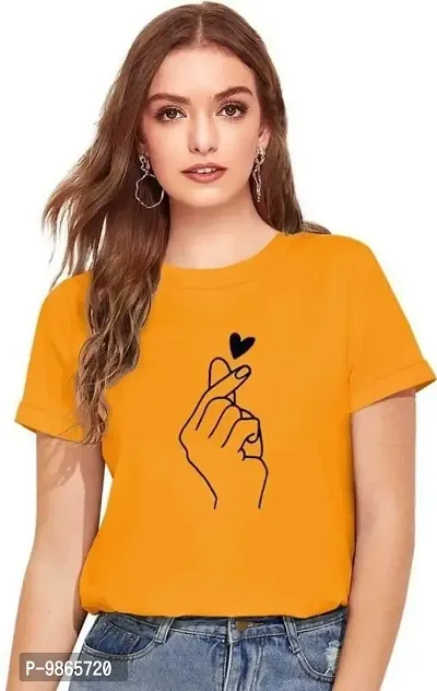 Tusi Round Neck Cotton Printed Women T Shirts (Medium, Yellow)