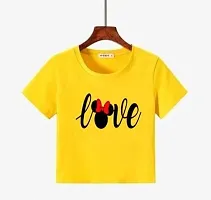 TUSI Round Neck Cotton Half Sleeve Printed Regular T-Shirt for Women/Girls (Medium, Yellow 2)-thumb1