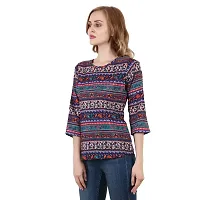 Tusi Fashion Women's Regular Fit Printed Crepe Round Neck 3/4 Sleeves Casual Multi Color Tops (X-Large, Blue)-thumb1