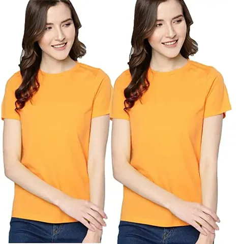 Gold Mines Round Neck Half Sleeve Plain-Solid Women's Cotton T Shirt Combo of 2