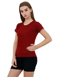 Tusi Women's 100% Cotton Print Regular Fit Round Neck Half Sleeve T-Shirt (Small, White -Maroon)-thumb2