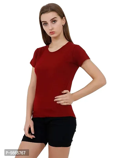 Tusi Women's 100% Cotton Print Regular Fit Round Neck Half Sleeve T-Shirt (Small, White -Maroon)-thumb3