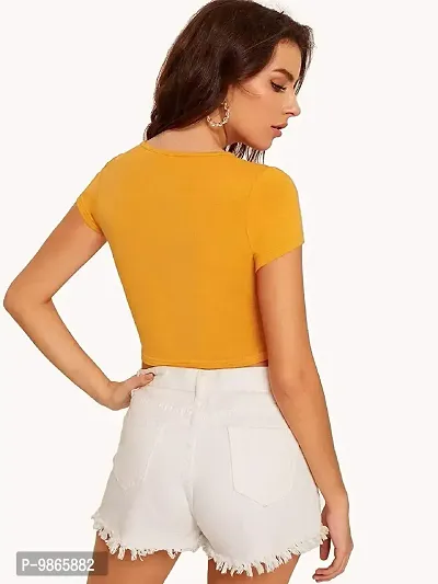 Women's Cotton Slim Fit Crop Top (Yellow_XL)-thumb2