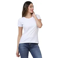 TUSI Fashion Women's & Girls Regular Fit Plain Round Neck Half Sleeves Casual T-Shirts (Small, White)-thumb1