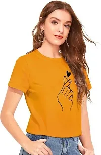 Tusi Round Neck Cotton Printed Women T Shirts (Medium, Yellow)-thumb1