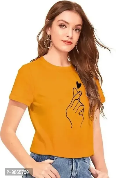 Tusi Round Neck Cotton Printed Women T Shirts (Medium, Yellow)-thumb2