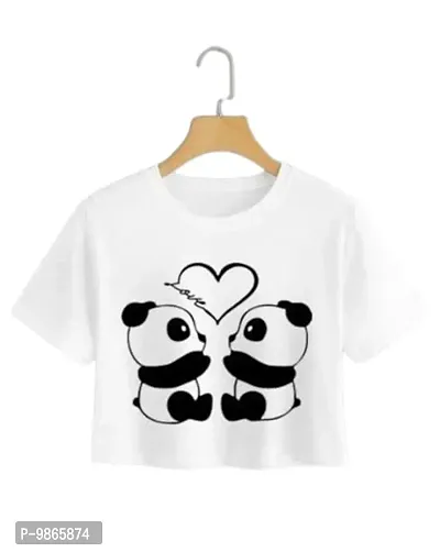 TUSI Round Neck Cotton Half Sleeve Printed Regular T-Shirt for Women/Girls (Medium, White Teddy)-thumb0