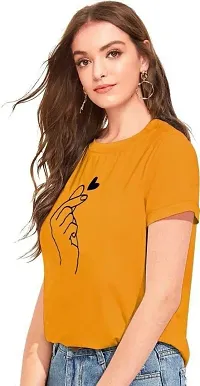 Tusi Round Neck Cotton Printed Women T Shirts (Medium, Yellow)-thumb2