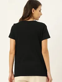 Women's 100% Cotton Plain Regular Fit Round Neck Half Sleeve Black Tshirt-thumb1