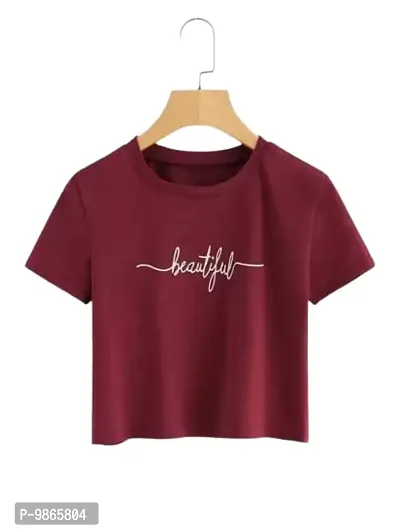 Women's Cotton Printed Crop Top (Maroon_S)