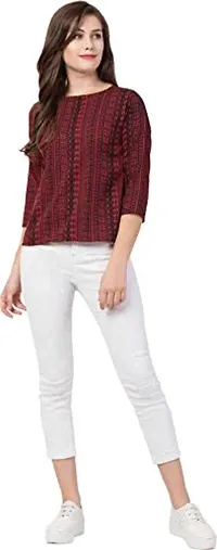 TUSI Fashion Women's Regular Fit Printed Crepe Round Neck 3/4 Sleeves Casual Tops Maroon-thumb4