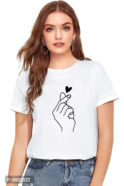 Tusi Round Neck Cotton Printed Women T Shirts (Medium, White)