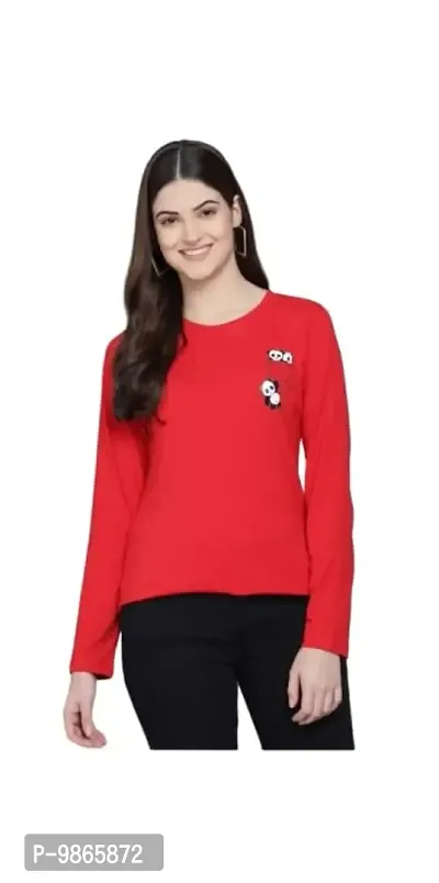Woman and Girls Round Neck Full Sleeve T-shirt (Small, RED)
