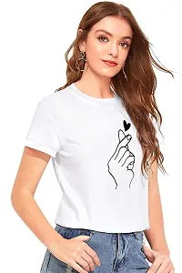 Tusi Round Neck Cotton Printed Women T Shirts (Medium, White)-thumb1