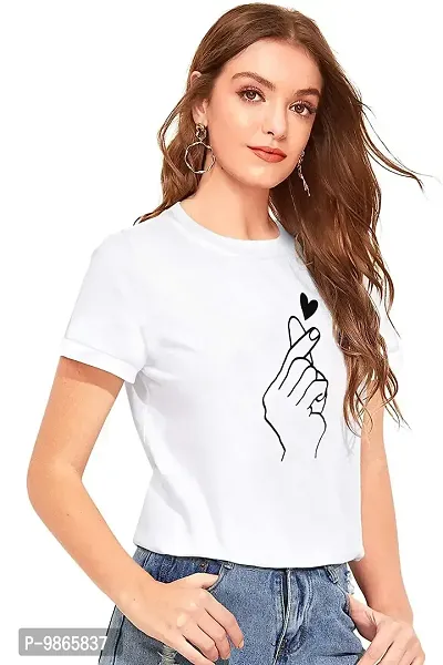 Tusi Round Neck Cotton Printed Women T Shirts (Medium, White)-thumb2