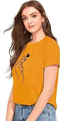 Tusi Women's 100% Cotton Print Regular Fit Round Neck Half Sleeve T-Shirt (X-Large, Yellow-Maroon)-thumb4