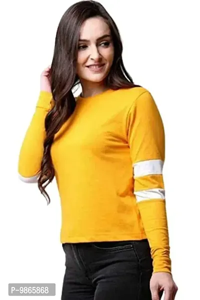 Woman and Girls Round Neck Full Sleeve T-Shirt (Medium, Yellow)-thumb0