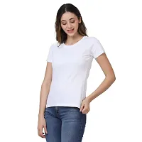 TUSI Fashion Women's & Girls Regular Fit Plain Round Neck Half Sleeves Casual T-Shirts (Small, White)-thumb2