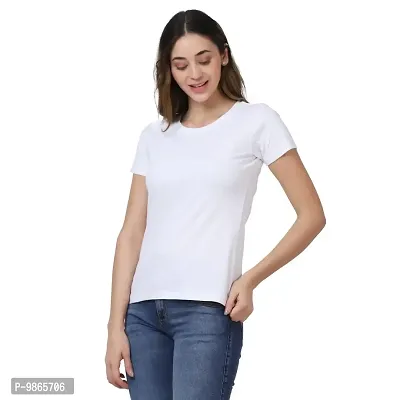 TUSI Fashion Women's & Girls Regular Fit Plain Round Neck Half Sleeves Casual T-Shirts (Small, White)-thumb3