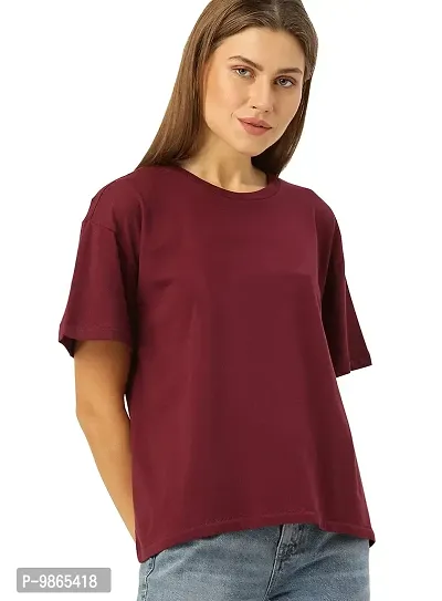 Women's 100% Cotton Plain Regular Fit Round Neck Half Sleeve Maroon Tshirt