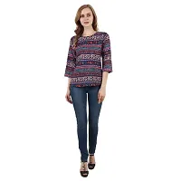 Tusi Fashion Women's Regular Fit Printed Crepe Round Neck 3/4 Sleeves Casual Multi Color Tops (X-Large, Blue)-thumb3