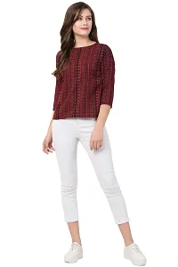 TUSI Fashion Women's Regular Fit Printed Crepe Round Neck 3/4 Sleeves Casual Tops (Large, Maroon)-thumb2