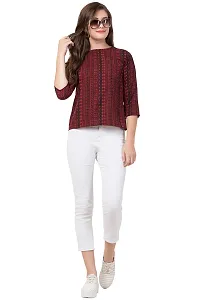 TUSI Fashion Women's Regular Fit Printed Crepe Round Neck 3/4 Sleeves Casual Tops (Large, Maroon)-thumb3