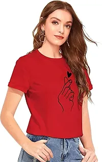 Tusi Women's 100% Cotton Print Regular Fit Round Neck Half Sleeve T-Shirt (Large, White-RED)-thumb3