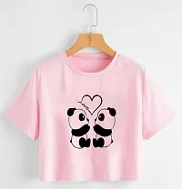TUSI Round Neck Cotton Half Sleeve Printed Regular T-Shirt for Women/Girls (Medium, Pink Teddy)-thumb1