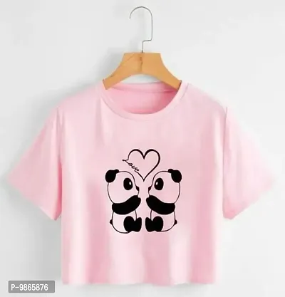 TUSI Round Neck Cotton Half Sleeve Printed Regular T-Shirt for Women/Girls (Medium, Pink Teddy)-thumb2
