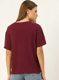 Women's 100% Cotton Plain Regular Fit Round Neck Half Sleeve Maroon Tshirt-thumb2