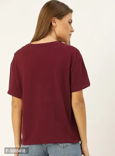 Women's 100% Cotton Plain Regular Fit Round Neck Half Sleeve Maroon Tshirt-thumb3