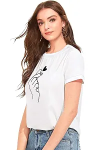 Tusi Round Neck Cotton Printed Women T Shirts (Medium, White)-thumb2