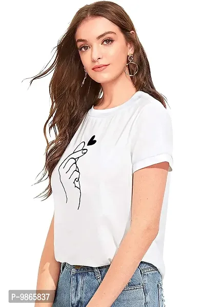 Tusi Round Neck Cotton Printed Women T Shirts (Medium, White)-thumb3