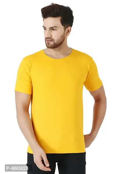 TUSI Men's Cotton Half Sleeve Regular Fit Plain T-Shirt (Medium, Yellow)