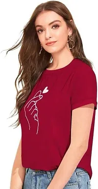 Tusi Round Neck Cotton Printed Women T Shirts (Medium, Maroon)-thumb2