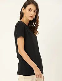 Women's 100% Cotton Plain Regular Fit Round Neck Half Sleeve Black Tshirt-thumb3
