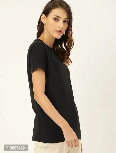 Women's 100% Cotton Plain Regular Fit Round Neck Half Sleeve Black Tshirt-thumb4
