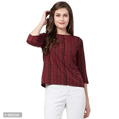 TUSI Fashion Women's Regular Fit Printed Crepe Round Neck 3/4 Sleeves Casual Tops Maroon (Medium, Maroon)-thumb0