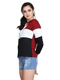 Women's Cotton Blend Full Sleeves Hooded T-Shirt (Small, Maroon)-thumb4