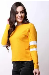 Woman and Girls Round Neck Full Sleeve T-Shirt (Medium, Yellow)-thumb1